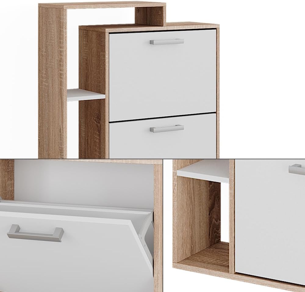 Vicco Schuhkipper Orlando, Schuhregal, Weiss/Sonoma, 80 x 128.3 cm mit 3 Fächern, Weiß/Sonoma