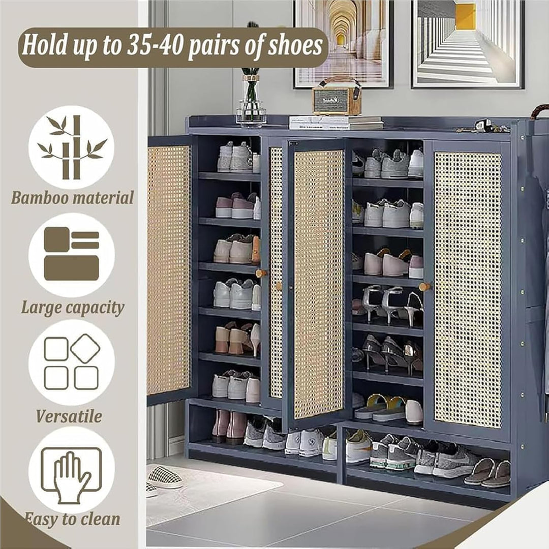 Generisch Schuhschrank Holz mit Korbgeflecht-Türen Moderner Bambus Schuhschränke Schuhschrank Schmal