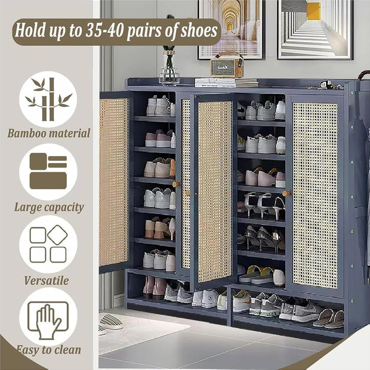 Generisch Schuhschrank Holz mit Korbgeflecht-Türen Moderner Bambus Schuhschränke Schuhschrank Schmal
