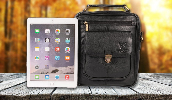 MATADOR Echt Leder Herren Umhängetasche Damen Schultertasche Schwarz Ledertasche Hochwertige Henkelt