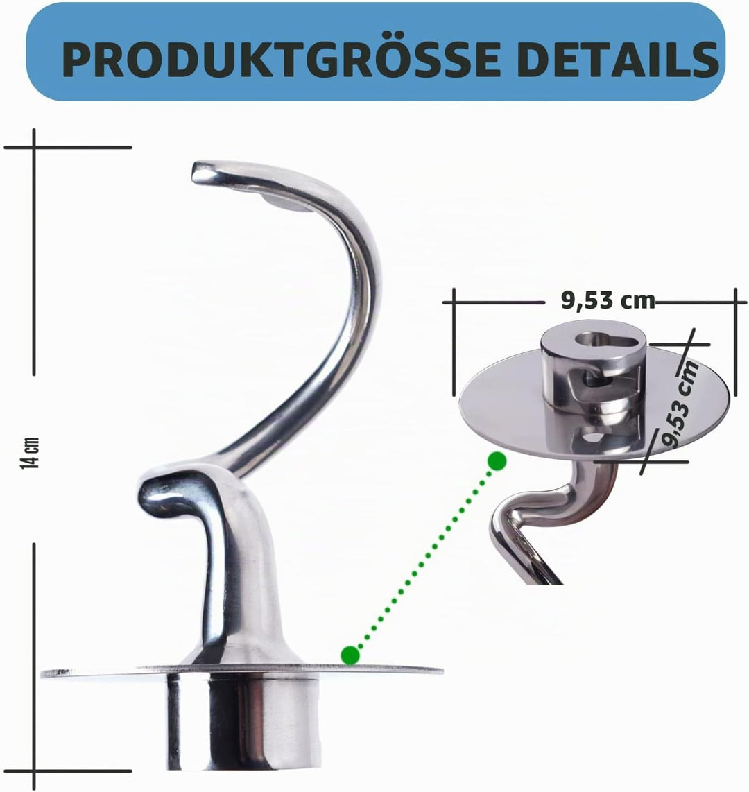 Knethaken Edelstahl für KitchenAid 4,5–5 Quart Mittelgrosse Küchenmaschinen mit kippbarem Motorkopf,
