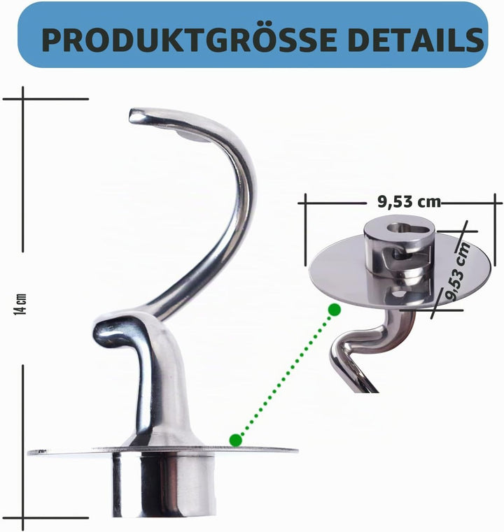 Knethaken Edelstahl für KitchenAid 4,5–5 Quart Mittelgrosse Küchenmaschinen mit kippbarem Motorkopf,