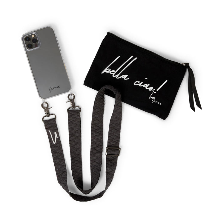 NOOMYA® Premium Fashion Handykette | Set Handyhülle iPhone 14 Pro MAX &amp; Handyband Phantom Grey | Han