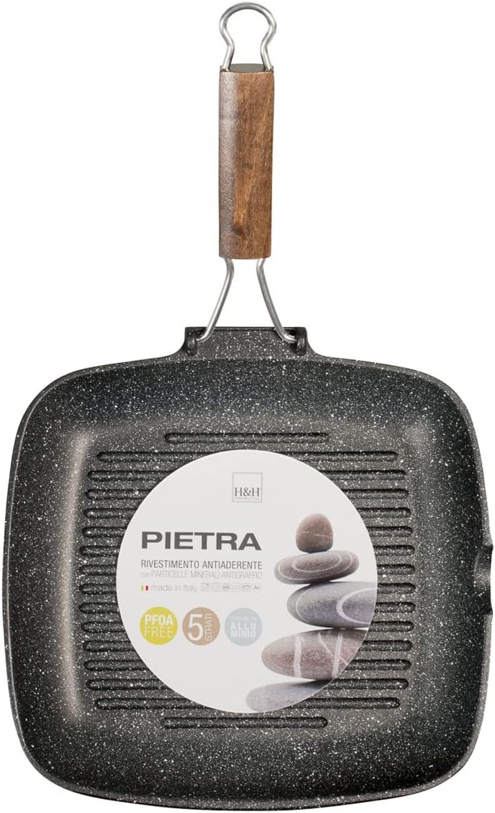 Home Pietra Antihaft-Grillpfanne mit Biegsamen Griff, Stein, Schwarz, 28x28 cm