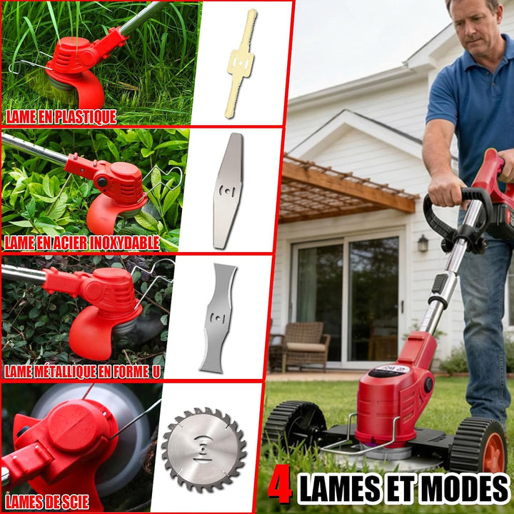 Elektrische Motorsense, kabellos, 21 V, 2,0 Ah, Rasentrimmer, kabellos, mit 2 Akkus und Schnellladeg