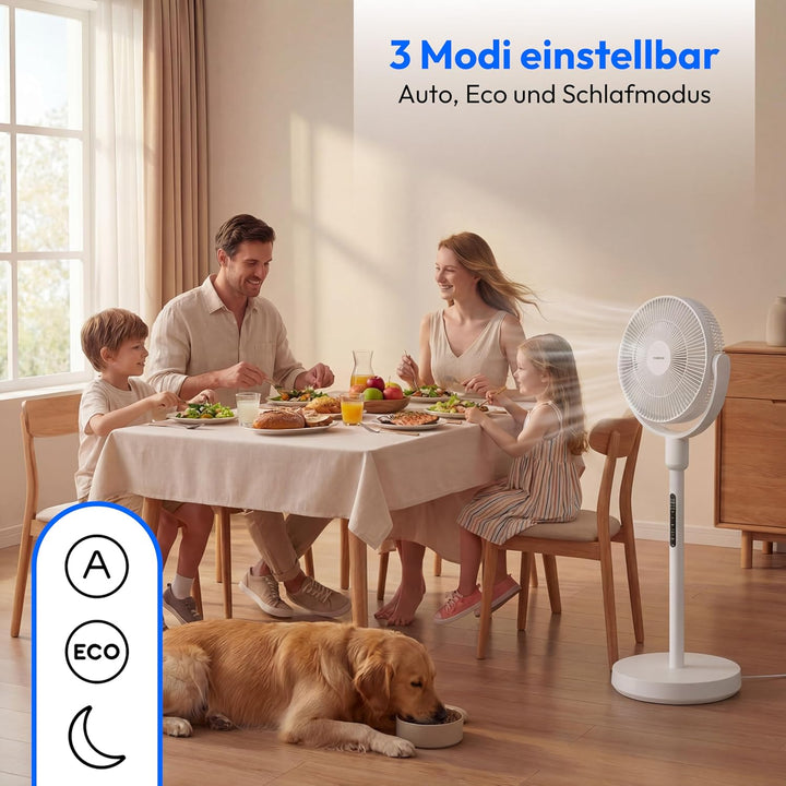 MEDION Akku - Standventilator mit Fernbedienung, 10 Geschwindigkeitsstufen, 24 Watt Leistung, 350° h