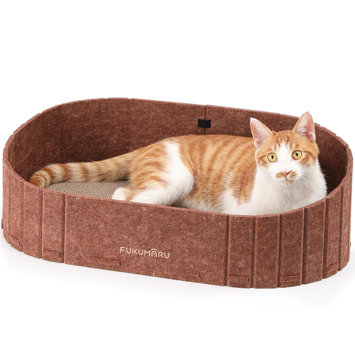 FUKUMARU Kratzbrett für Katzen, 61 cm Kratzpappe in Sofa-Form, Umkehrbares Katzenbett, Runde Kratzpa