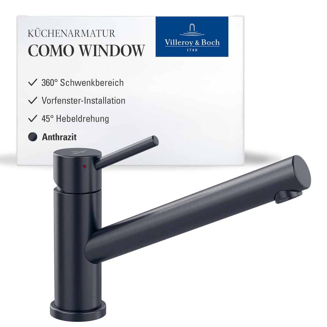 Villeroy &amp; Boch Como Window | Hochdruck | Einhand-Küchenarmatur mit Vorfenstermontage | Anthracite |