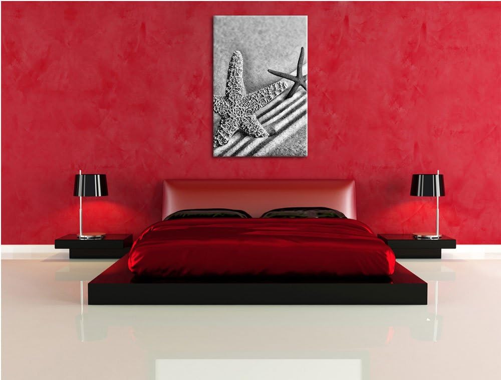 Pixxprint Seesterne im Sand / 100x70cm Leinwandbild bespannt auf Holzrahmen/Wandbild Kunstdruck Deko