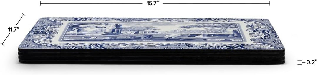 Blue Italian Placemats, Wood, Blue and White, 40.1 x 29 x 0.58 cm
