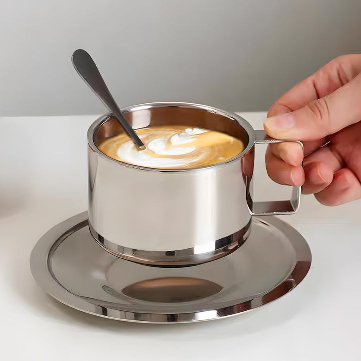 4 Stück Edelstahl Kaffeetassen Set 200ml Doppelwandig Kaffeetassen Metall Espresso Tasse Espressotas