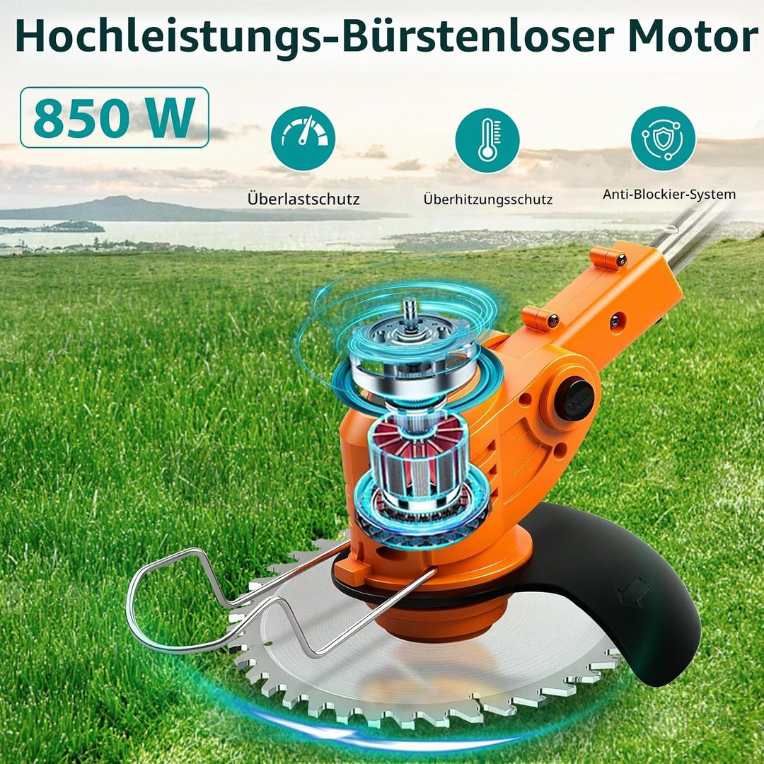 Akku Rasentrimmer mit Akku, Elektrischer Rasentrimmer mit 4 Messertypen, Elektrischer Freischneider