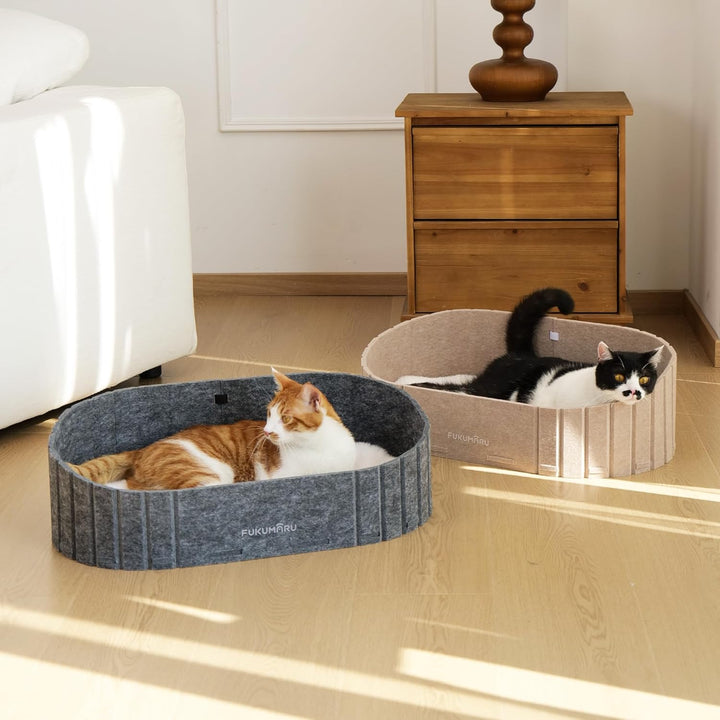 FUKUMARU Katzenbett, 61 cm grosses Katzen-Couchbett mit gemütlichem Kunstkaninchenfell-Kissen, Filz-