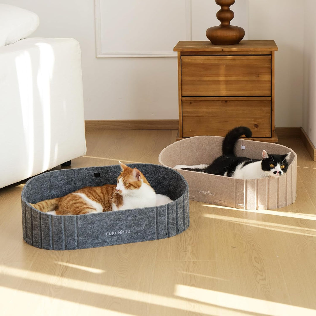 FUKUMARU Katzenbett, 61 cm grosses Katzen-Couchbett mit gemütlichem Kunstkaninchenfell-Kissen, Filz-