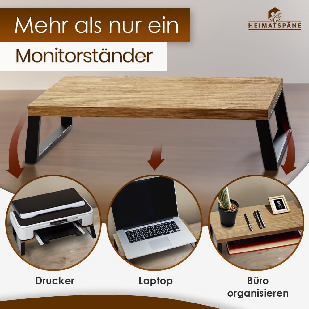 Monitorständer Eiche massiv – Ergonomische Bildschirmerhöhung Holz als Schreibtischaufsatz für Bilds