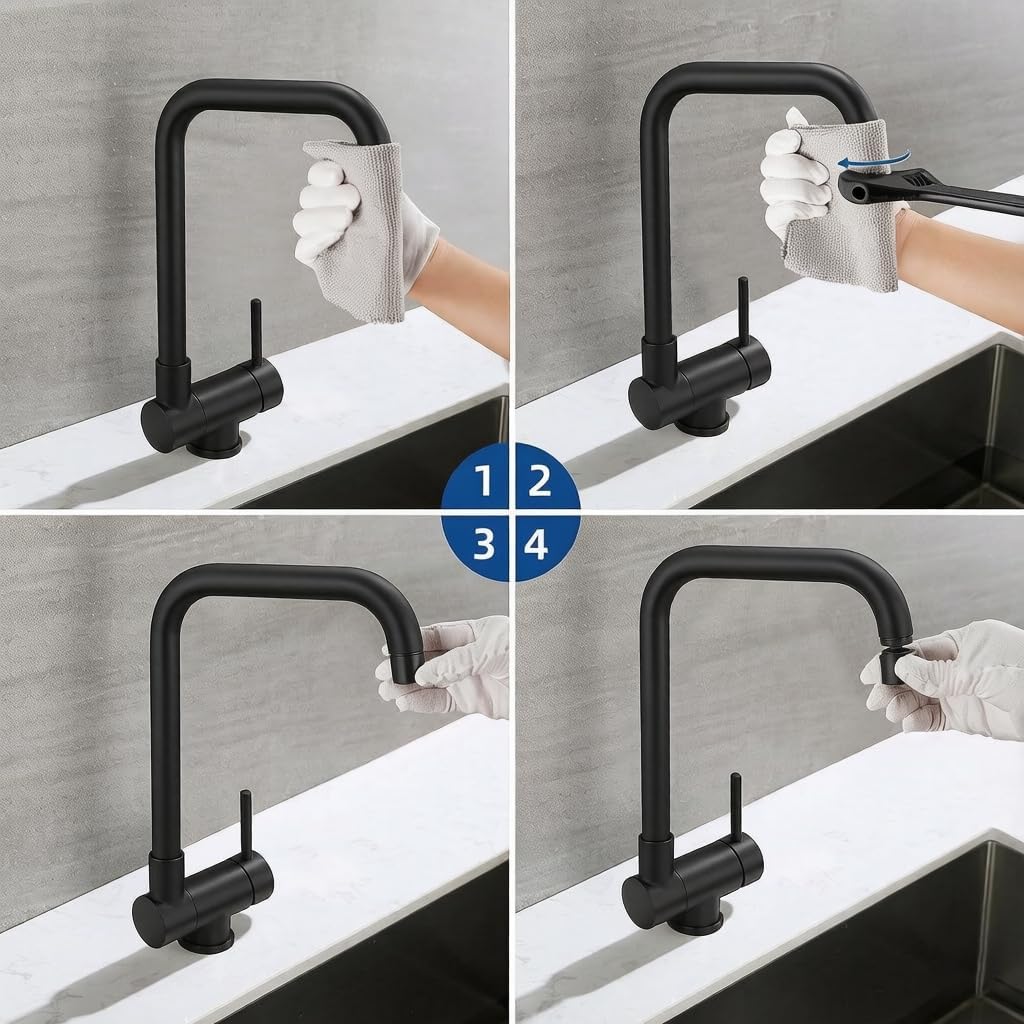 Lonheo Küchenarmatur Schwarz, Vorfenster Wasserhahn Küche Klappbar 180°, Edelstahl Einhebel Mischbat