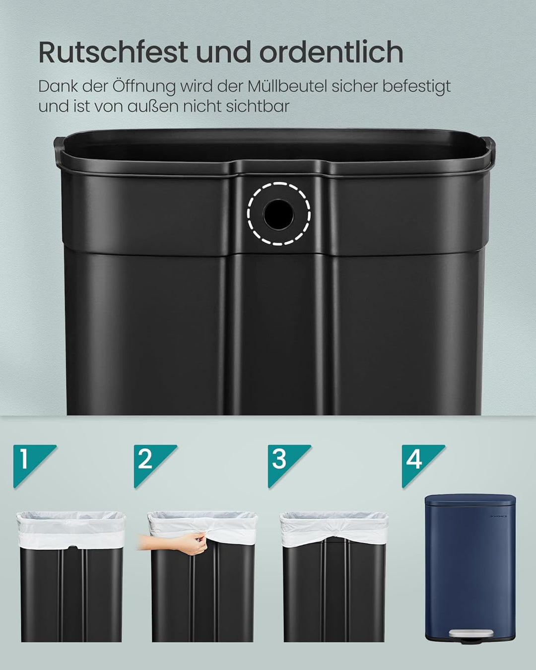SONGMICS Mülleimer Küche, 50 Liter, Abfalleimer, Treteimer, mit Deckel, Softclose, Fusspedal, Stahl,