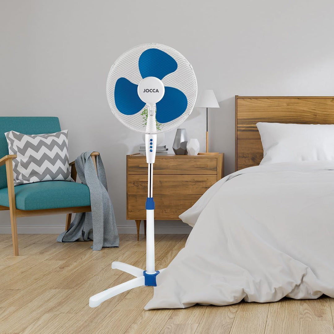 Jocca – Standventilator 40 W/ 3 Geschwindigkeiten/Höhe 45 cm/ 90° neigbarer und oszillierender Kopf/