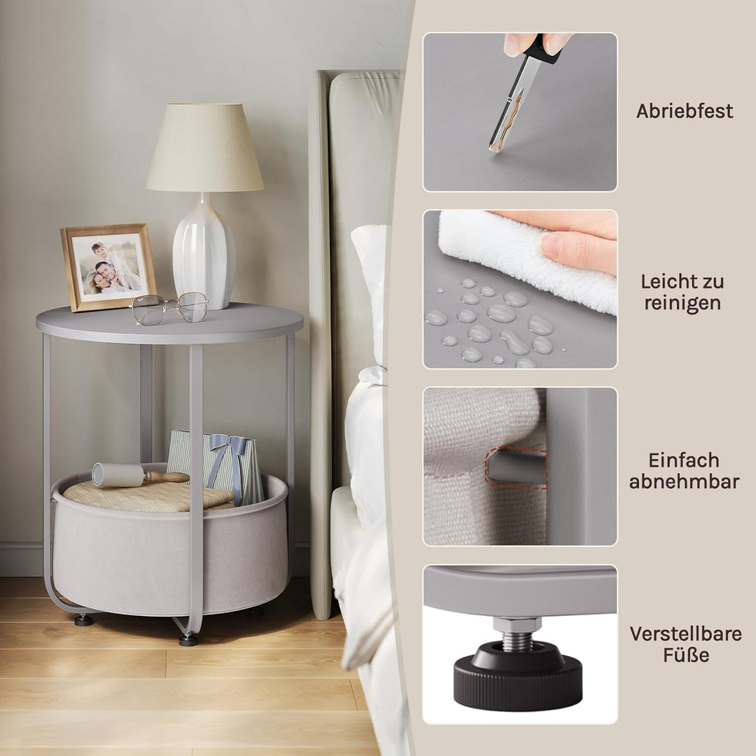 WOLTU Couchtisch rund, Kleiner Beistelltisch, mit abnehmbarem Stoffkorb, Metallrahmen, für Sofa Wohn