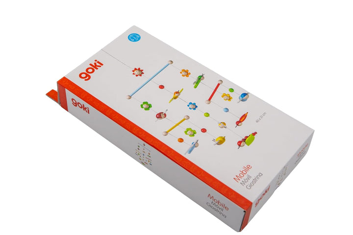 goki 52924 Mobile 3-D Frühlingswiese aus Holz, Blumen und Bienen, Tiere, zugucken und staunen, 24x45