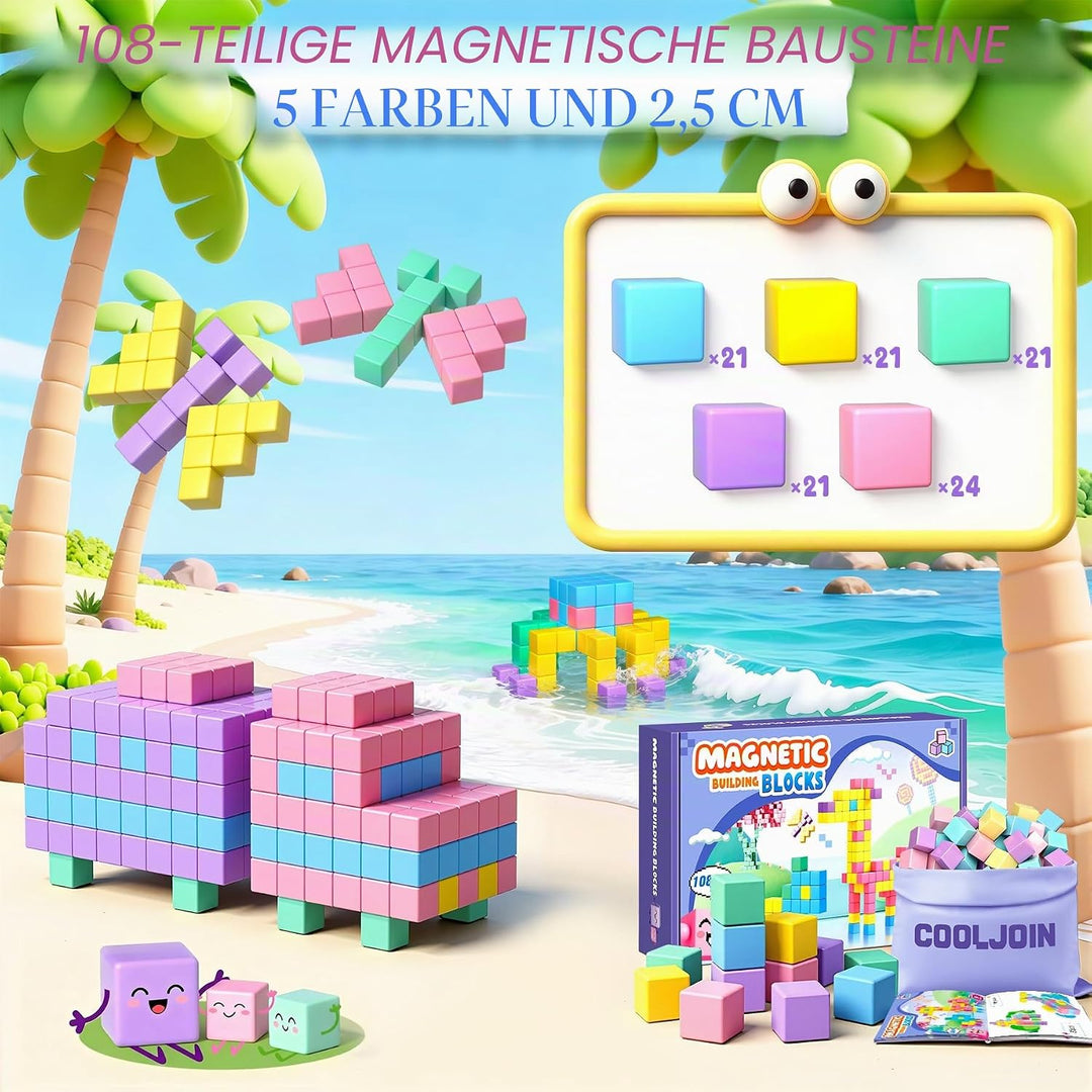Magnetische Bausteine - 108 Teile Macaron Magnetbausteine Reiseset,Geschenk für Mädchen ab 3-12 Jahr