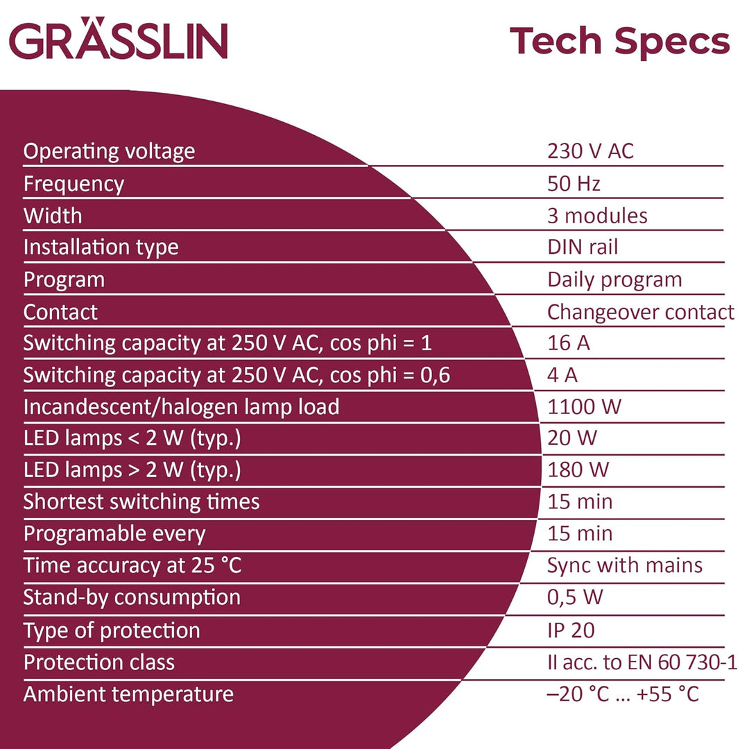 GRÄSSLIN 01.28.0001.1 talento 111- analoge Verteilerschaltuhr mit Tagesprogramm I 3TE I 1-Kanal I Mo
