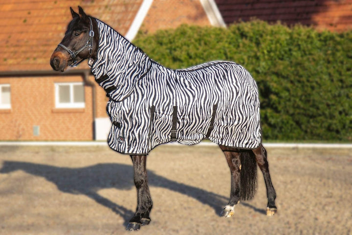 HKM Fliegendecke mit Halsteil -Zebra- mit Bauchlatz, weiss/schwarz, 155 Weiss/Schwarz 155, Weiss/Sch