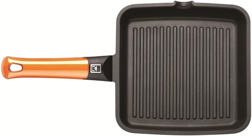 BRA Braisogona Efficient Orange Grillpfanne mit Streifen, 22 cm, Aluminiumguss mit Antihaftbeschicht