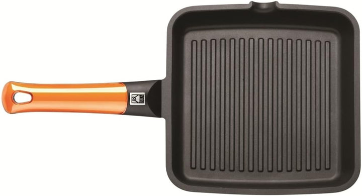 BRA Braisogona Efficient Orange Grillpfanne mit Streifen, 22 cm, Aluminiumguss mit Antihaftbeschicht