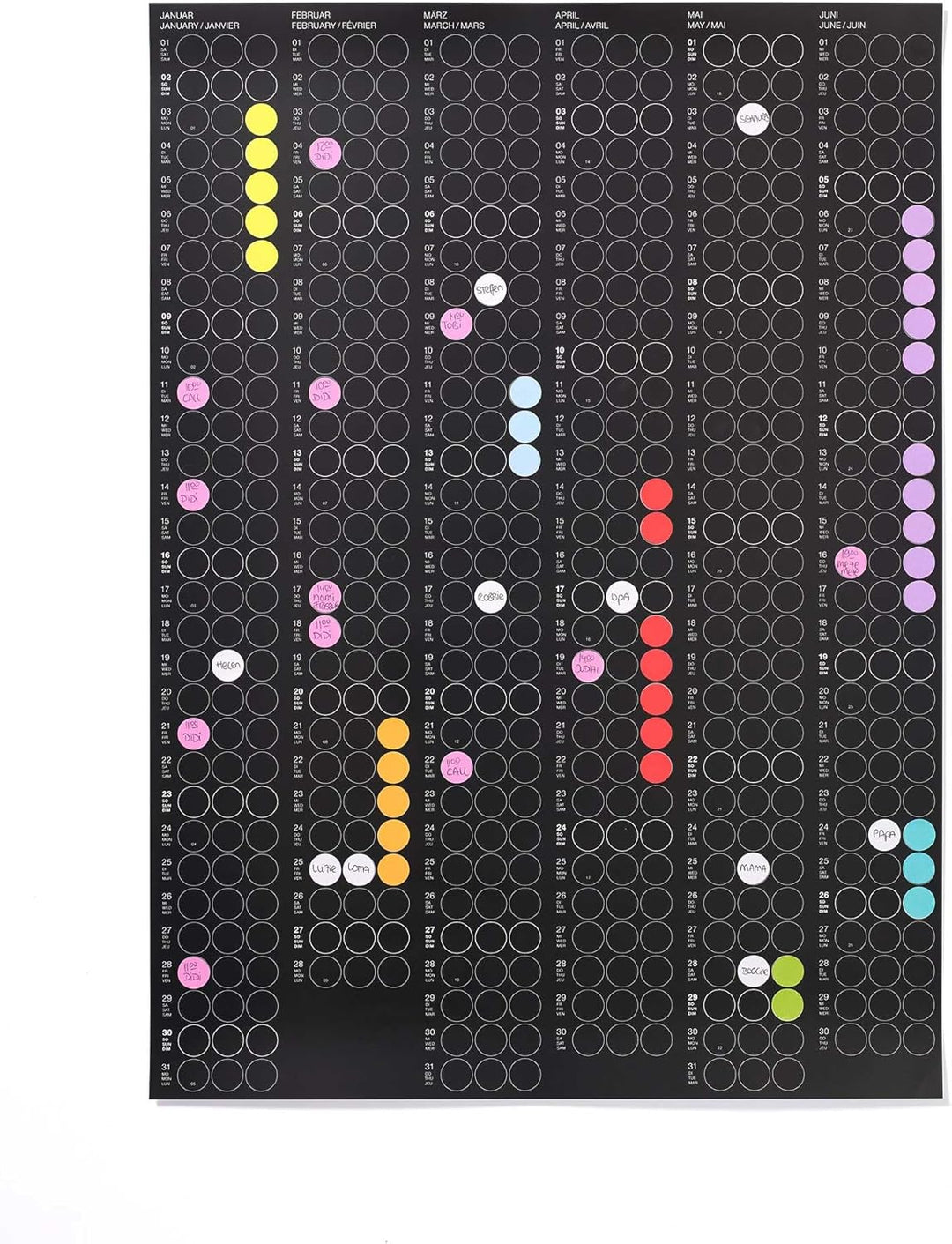 dot on Halbjahresplaner 2025 mit bunten Klebepunkten - Wandplaner Designkalender DIY Kalender Wandka