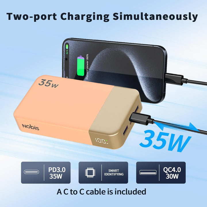 NOBIS Power Bank, Powerbank 20000mAh, 35W Externe Handyakkus Fast Charging, Externer Akku with C to