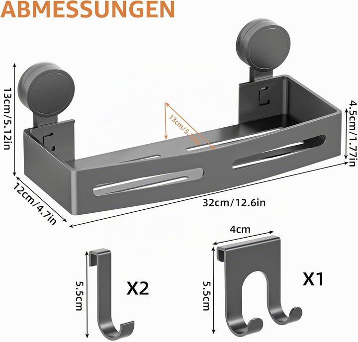 Wisfame Duschablage ohne Bohren, Alu Duschregal Saugnapf Badregal 32cm Grau | Feuchtigkeits Rostfrei