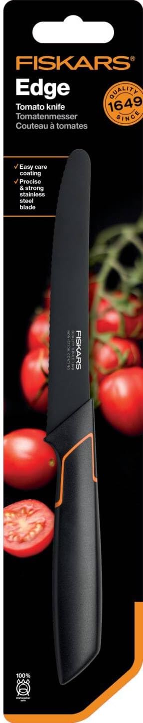 Fiskars Tomatenmesser, Modernes Design, Gezahnte Klinge, Gesamtlänge: 25 cm, Qualitätsstahl/Kunststo