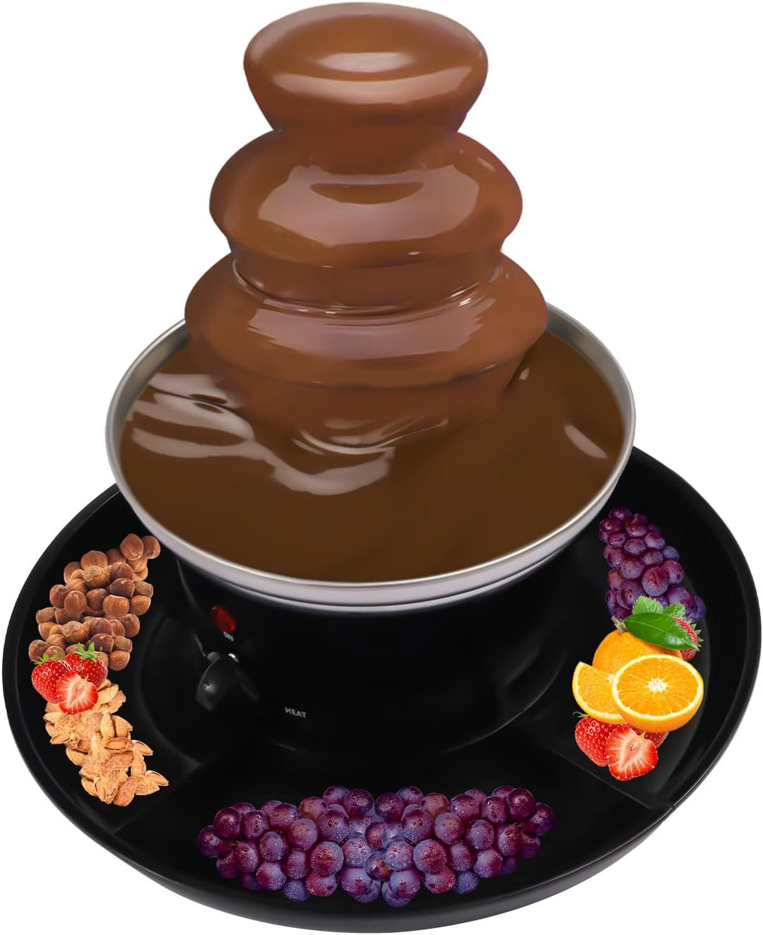 Schokobrunnen 3 Etagen 40W Elektrische Schokoladenbrunnen Edelstahl Schokoladenfondue-Set mit 6 Gabe