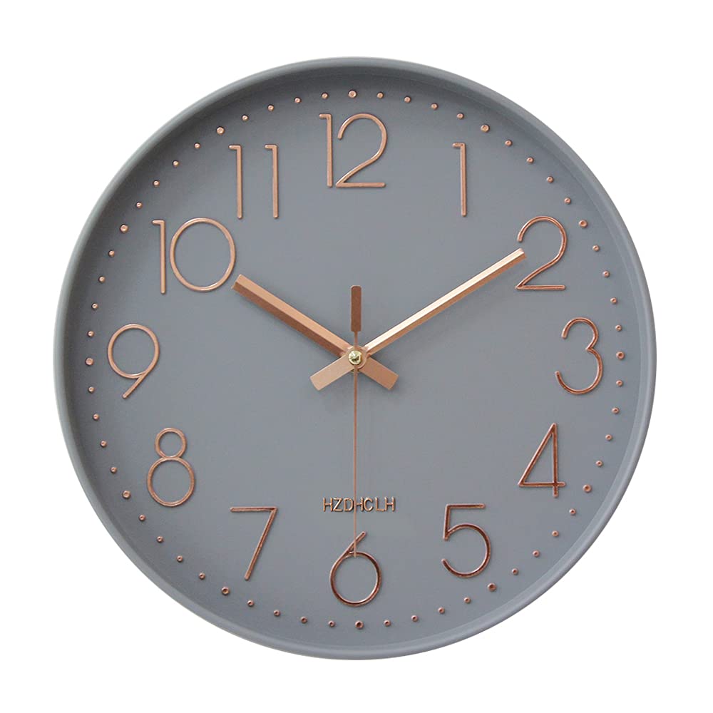 HZDHCLH 30cm Gross Wanduhr lautlos ohne Ticken für Zuhause, Küche, Büro und Schule (Aschgold), Aschg