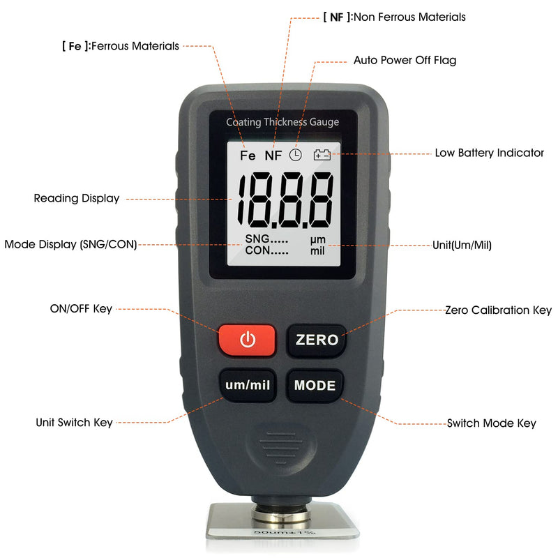 Lackmessgerät Auto Dickenmessgerät Materialdickenmessung Auto Schichtdickenmessung Tester mit Sensor