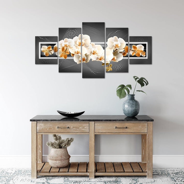 Runa Art Wandbilder Blumen Orchidee 5 Teilig Bild auf Vlies Leinwand Deko Wohnzimmer Abstrakt Grau B