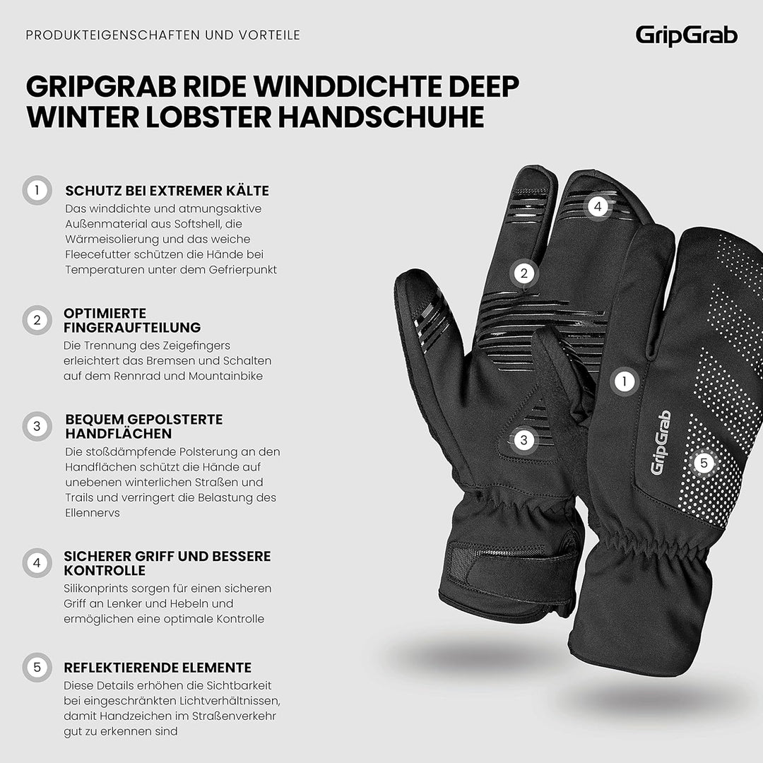 GripGrab Ride Winddichte Deep Winter 3-Finger Lobster Fahrradhandschuhe Warme Gel Gepolsterte Fahrra