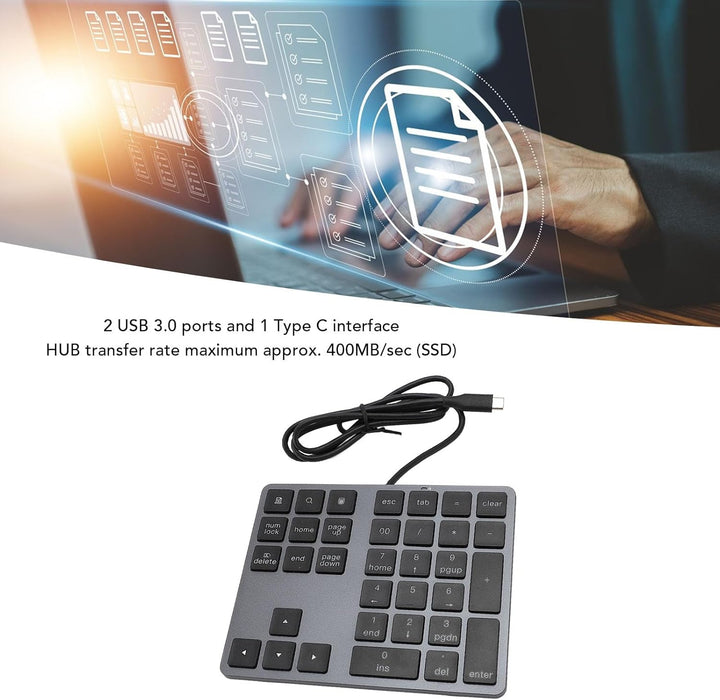 Zunate USB-C-Ziffernblock, HUB 5 Gbit/s, Kabelgebundenes Zahlentastatur-Pad, Kabelgebunden, Plam-Grö