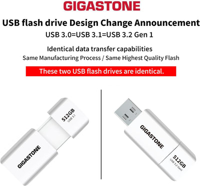 Gigastone Z60 512GB 2-Pack USB 3.1 Flash Drive, R/W 400/300MB/s Ultra High Speed Pen Drive, Capless