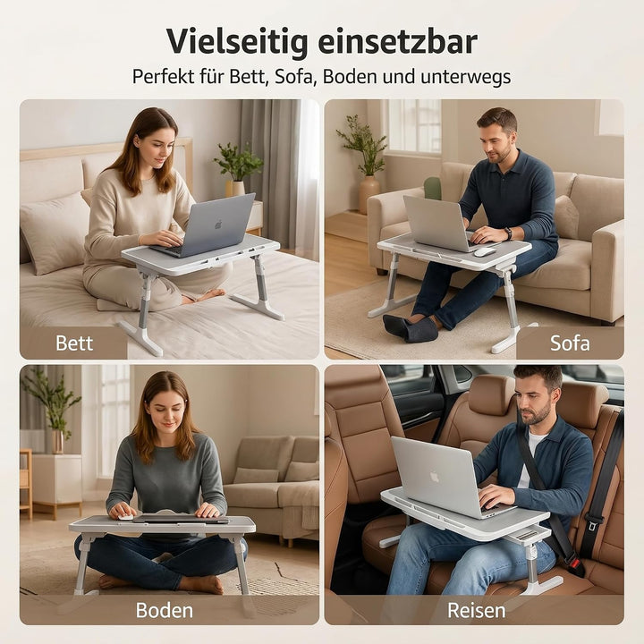 Faltbarer Laptoptisch Bett, Höhen Winkelverstellbarer Betttisch | Schublade &amp; USB, Laptop Ständer fü