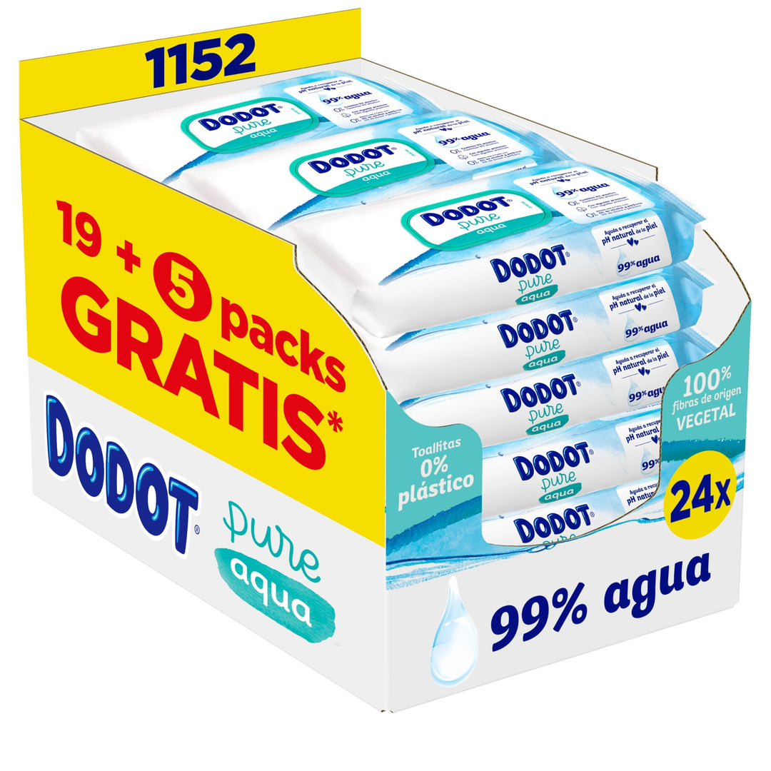 Dodot Pure Aqua Babytücher, 1152 Tücher (24 Packungen mit 48 Stück), hilft bei der Wiederherstellung