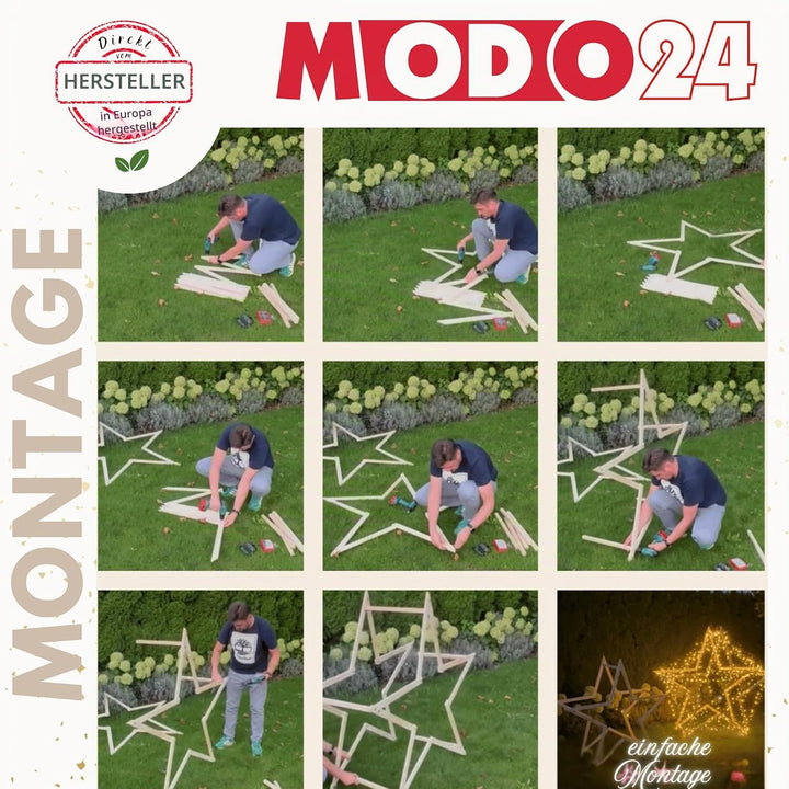 DIY Stern MODOSTAR 2D Weihnachtsstern Set aus FSC Holz, Sternabmessungen: 114 cm, zum Aufstellen im