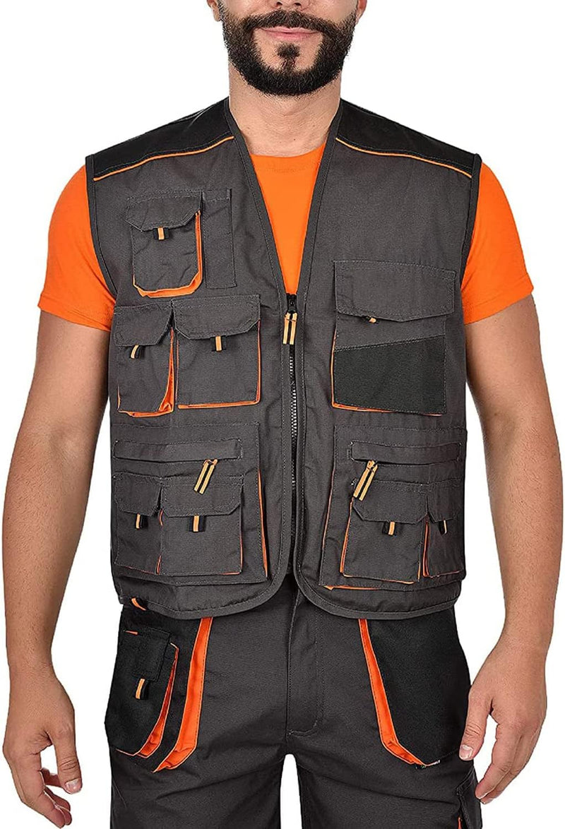 BWOLF Atlas Multifunktionale Arbeitsweste Herren Arbeitsweste Classic Grau/Orange, S