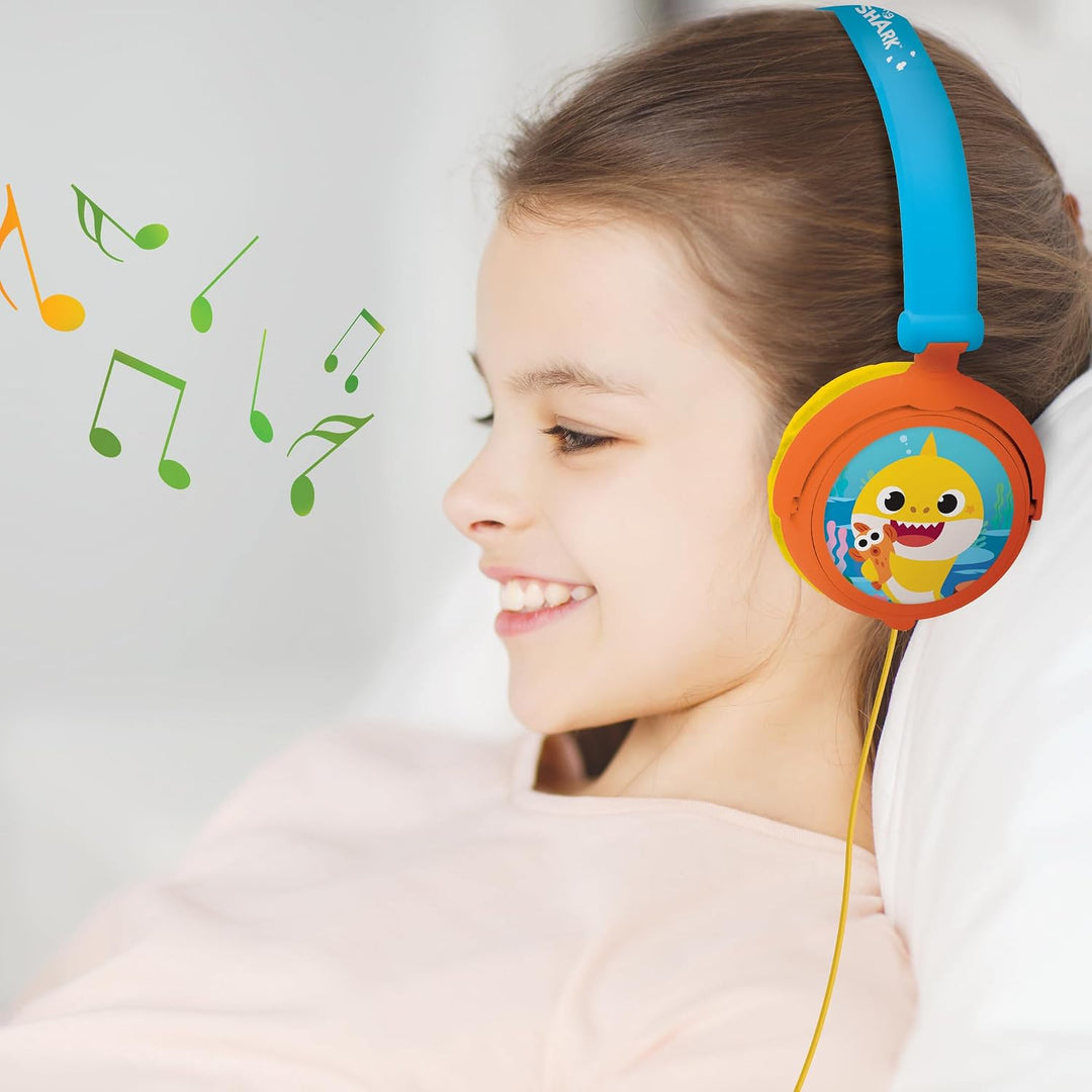 Lexibook, Baby Shark, Stereo-Kopfhörer, kindersichere Lautstärke, klappbar und einstellbar, blau/ora