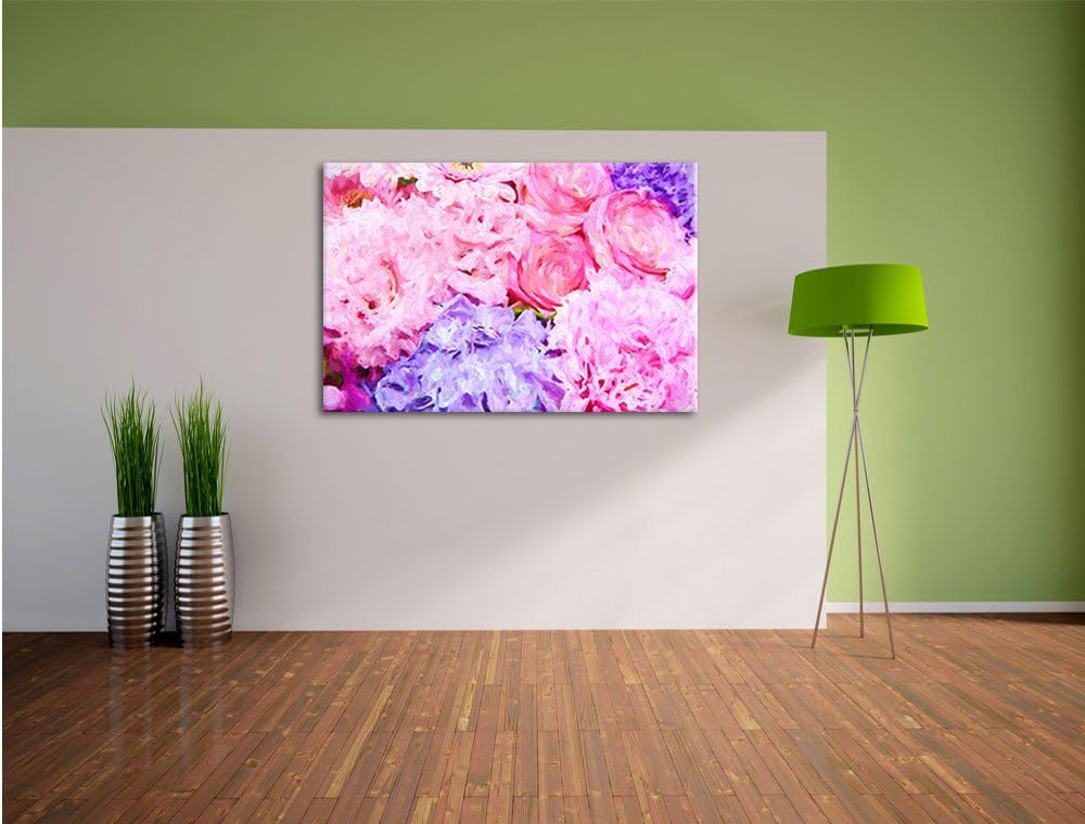 Pixxprint prachtvoller Blumenstrauss Kunst / 100x70cm Leinwandbild bespannt auf Holzrahmen/Wandbild
