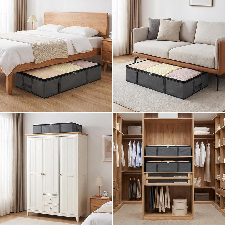 Dntorx 4 Stück 90L Unterbett Aufbewahrungsbox mit Deckel, Faltbare Unterbettkommode Aufbewahrungstas
