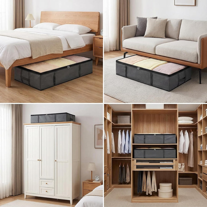 6 Stück 90L Unterbett Aufbewahrungsbox mit Deckel, Unterbett Aufbewahrung | Faltbar, Atmungsaktives