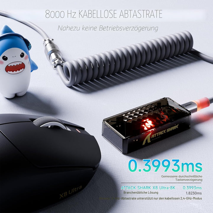 ATTACK SHARK X8 Ultra 8KHz Drahtlose Gaming-Maus, 55g Ultraleicht, Nordic52840, PAW3950MAX, 42KDPI,