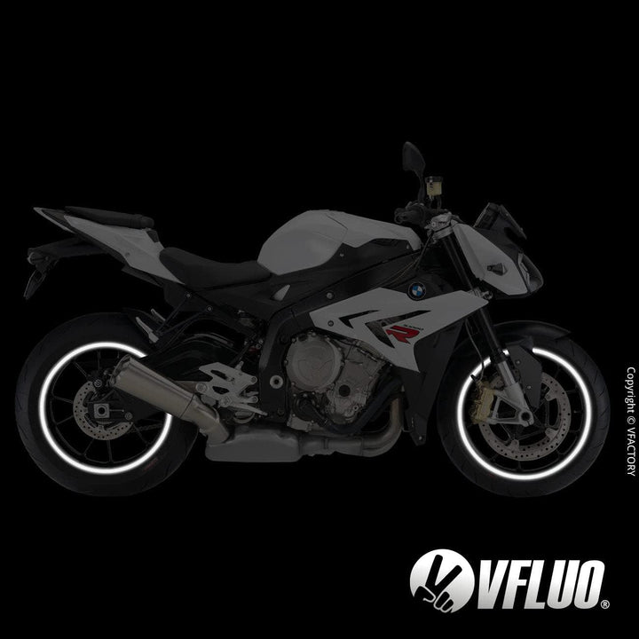 VFLUO - Kit Reflektierende Felgenrandaufkleber Motorrad, Aufkleber für 1 Rad 3M™-Technologie™, 360°-